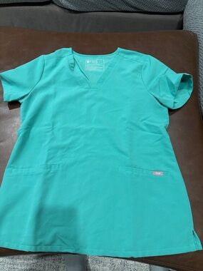 Figs Teal Straight Hem Scrub Top